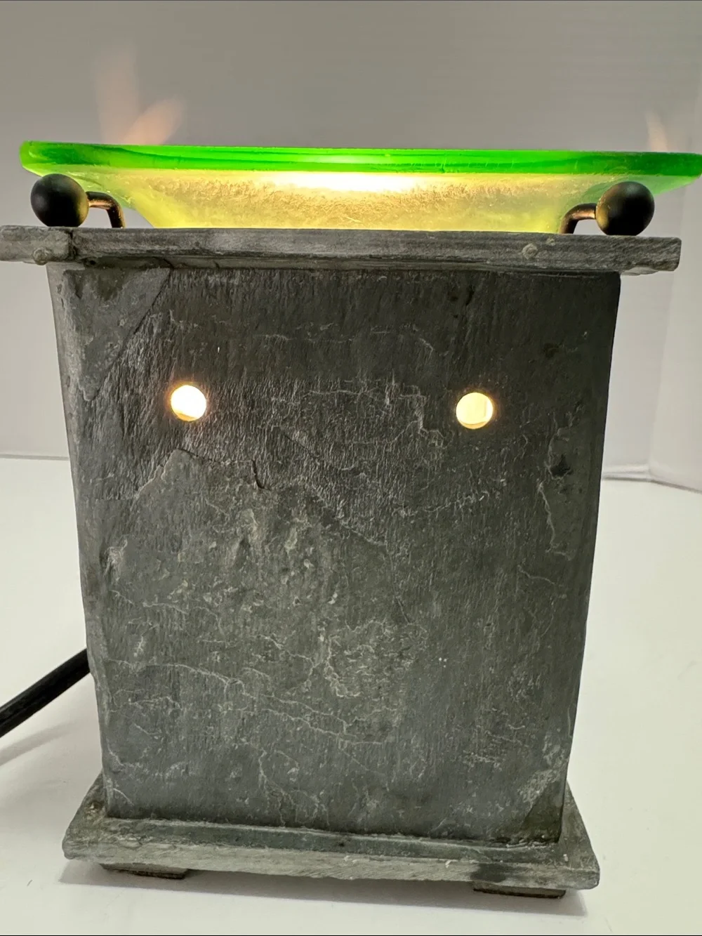 Scentsy Grey Stone Warmer-retired with Green Glass Top